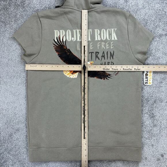 Under Armour Project Rock Short Sleeve Hoodie Mens Size Medium Taupe 1383209 - Picture 7 of 9